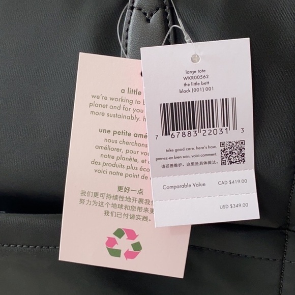 ♠️kate spade Chelsea Large Nylon Tote Bag, Black NWT - Picture 9 of 10